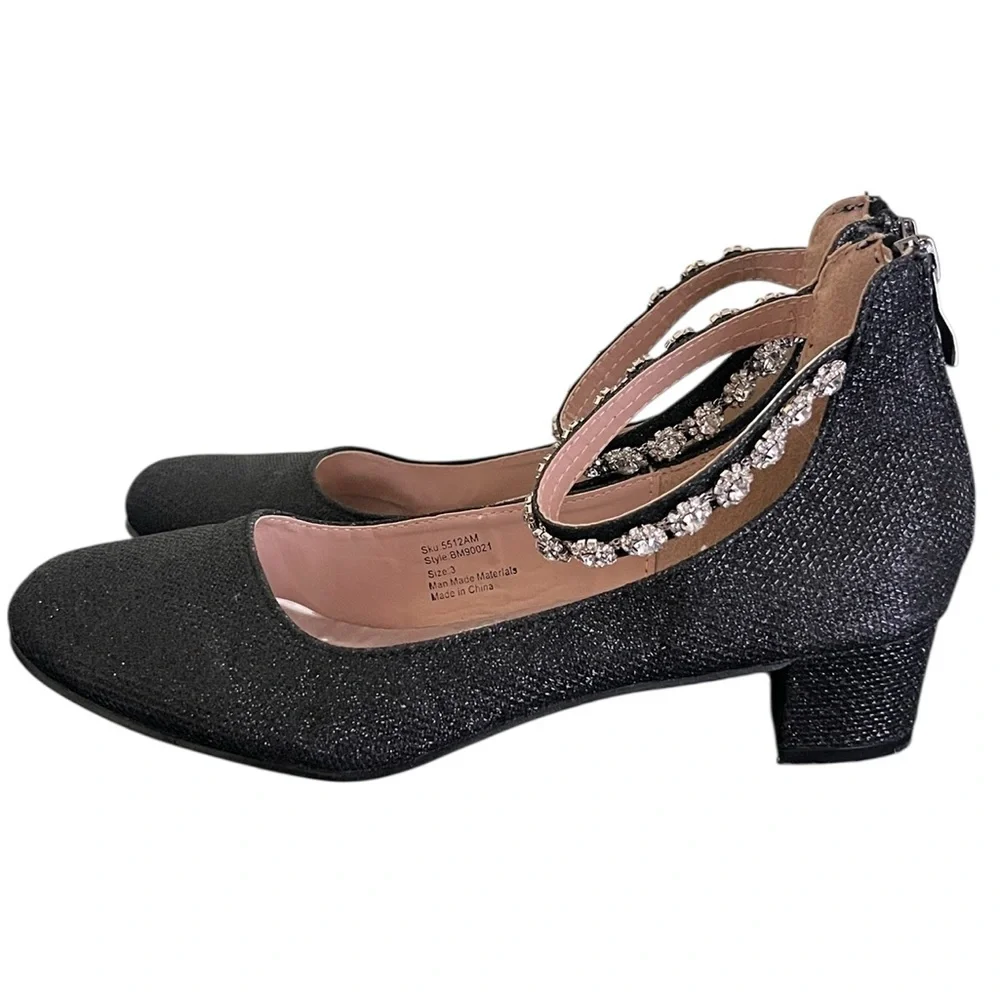 Badgley Mischka Girls' Glitter Mesh Block Heel